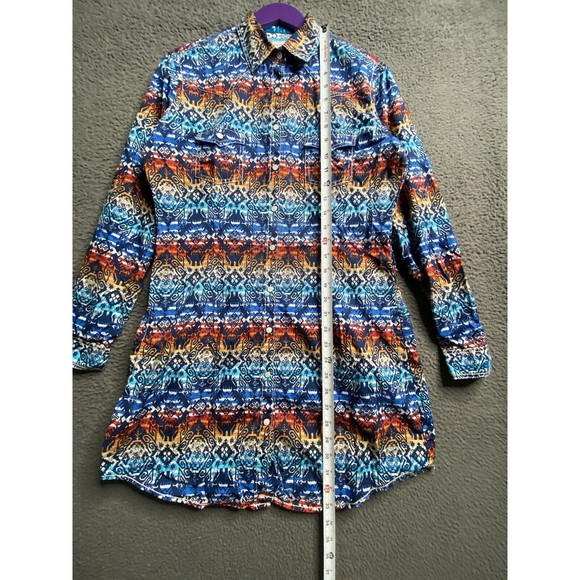 Panhandle Rough Stock western print pearl snap dress Size Small Belt Loops - Picture 8 of 16